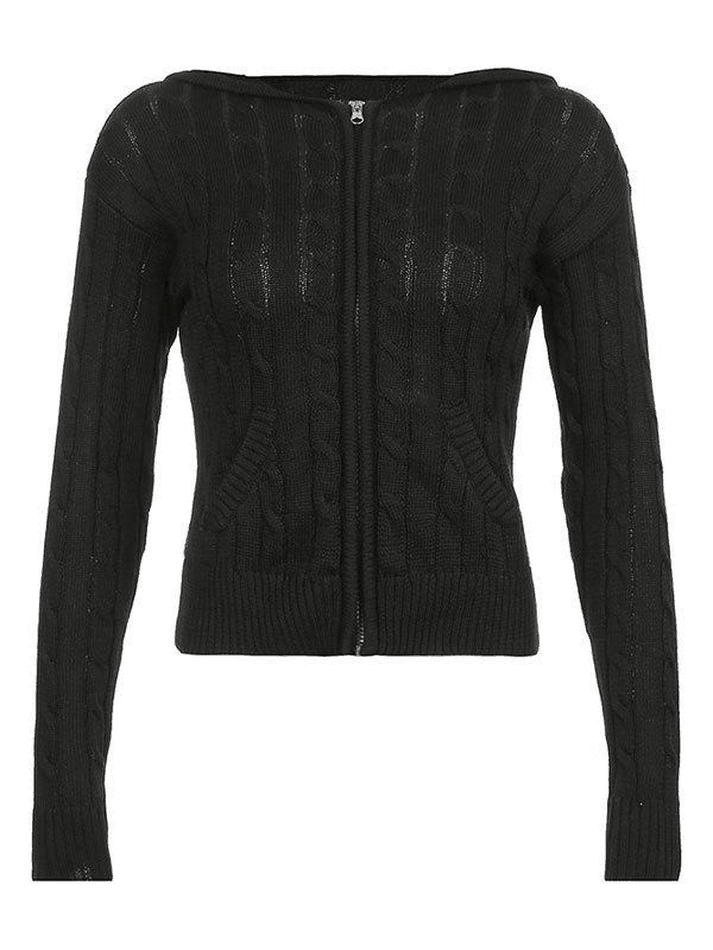 Hooded Cable Knit Cardigan Sweaters