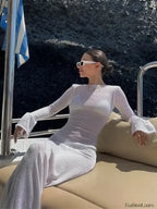 Hooded Sheer Bodycon Dress Cover Up WHITE / S