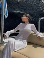Hooded Sheer Bodycon Dress Cover Up WHITE / S
