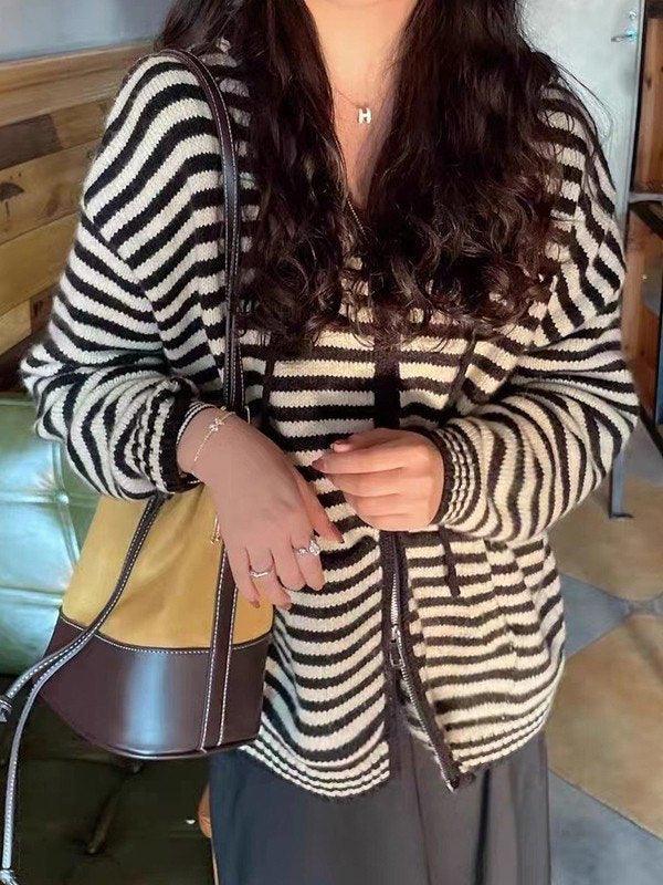 Hooded Striped Long Sleeve Knit Cardigan Secondary image