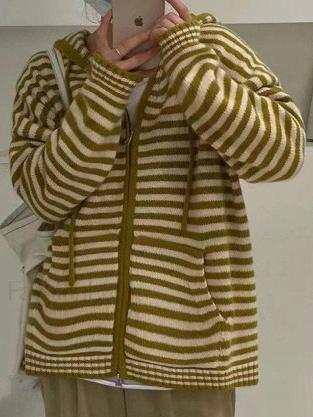 Hooded Striped Long Sleeve Knit Cardigan Sweaters