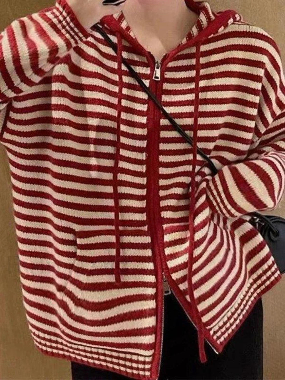 Hooded Striped Long Sleeve Knit Cardigan Sweaters