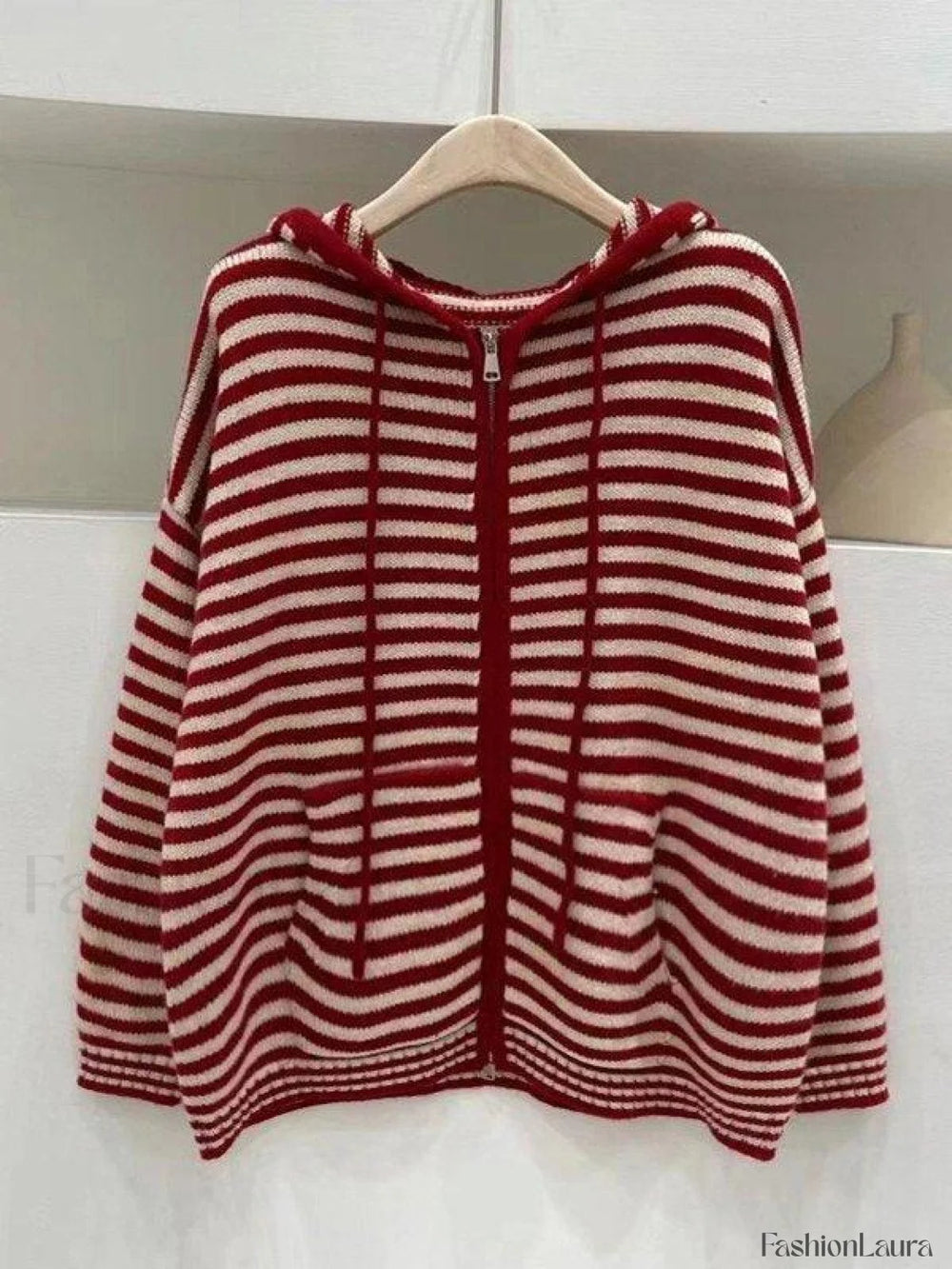 Hooded Striped Long Sleeve Knit Cardigan Sweaters