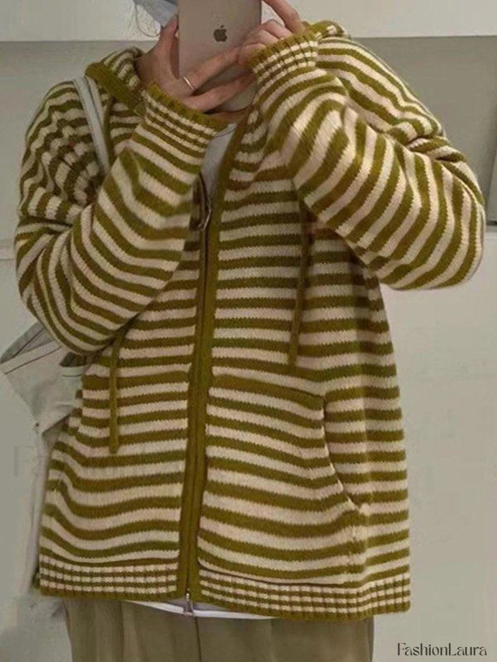 Hooded Striped Long Sleeve Knit Cardigan Sweaters