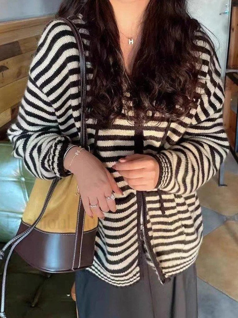 Hooded Striped Long Sleeve Knit Cardigan Sweaters