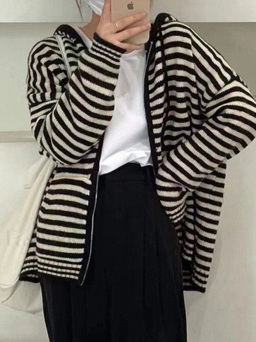 Hooded Striped Long Sleeve Knit Cardigan Sweaters