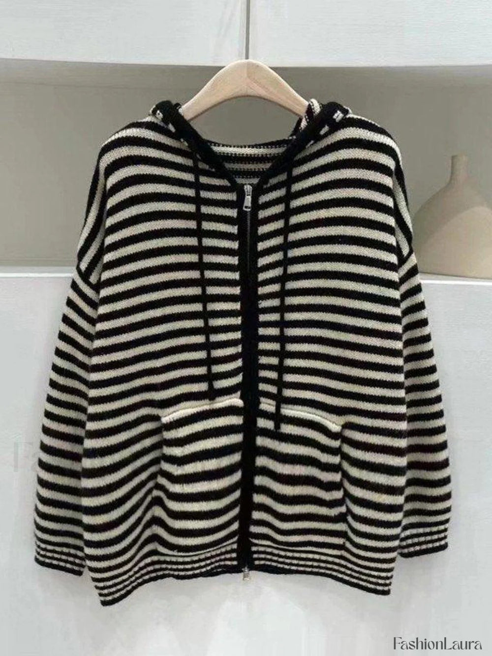 Hooded Striped Long Sleeve Knit Cardigan Sweaters