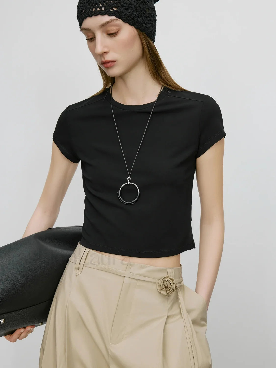Ice Feel Slim Black Short Sleeve T Shirt Black / XS Main image