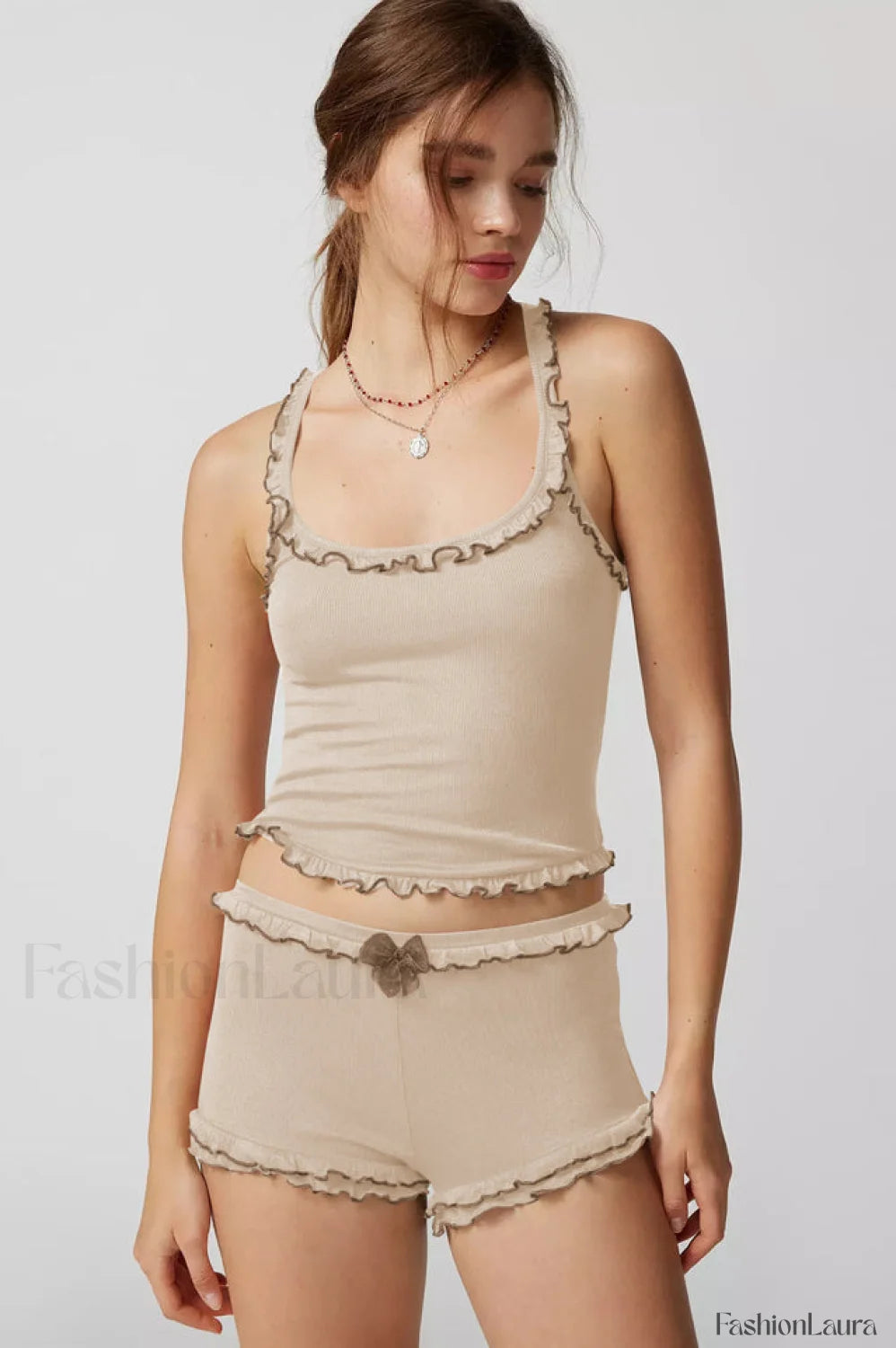 Idalia Corset Top Charming + Shorts Set XS / Khaki
