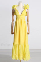 Indy Elegant Chiffon Dress S / Yellow