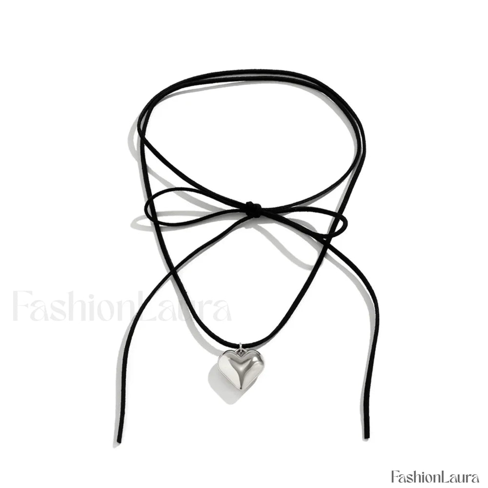 Ingemark Elegant Love Heart Collares Knotted Bowknot Y2K Necklace Silver