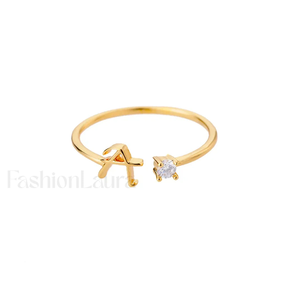 Initial Adjustable Stainless Wedding Couple Accessories Gift Ring 7 / A / gold