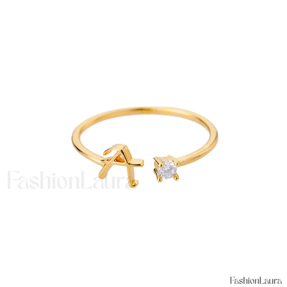 Initial Adjustable Stainless Wedding Couple Accessories Gift Ring 7 / A / gold