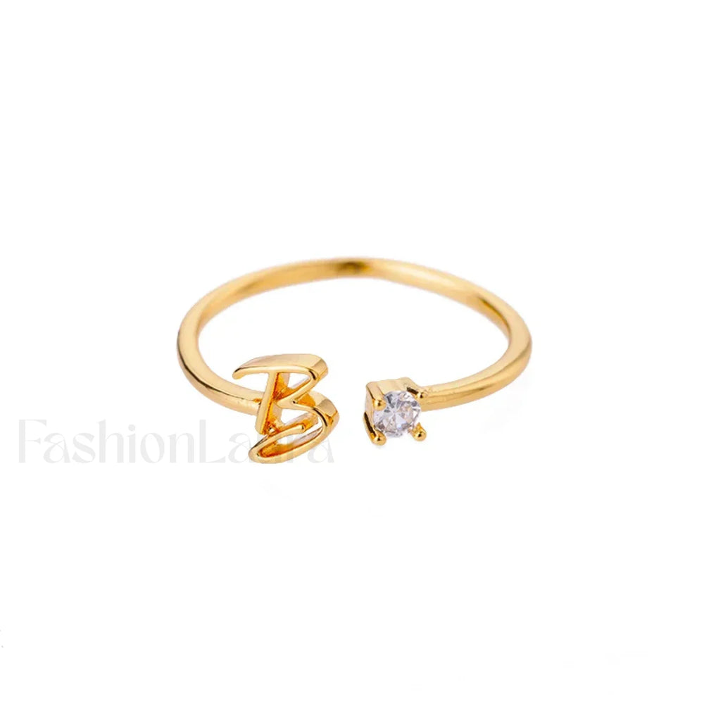 Initial Adjustable Stainless Wedding Couple Accessories Gift Ring 7 / B / gold