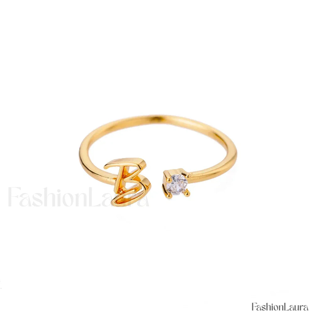 Initial Adjustable Stainless Wedding Couple Accessories Gift Ring 7 / B / gold