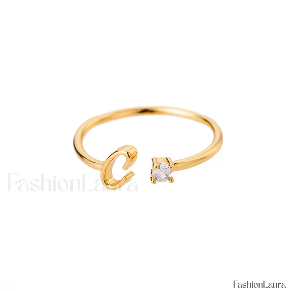 Initial Adjustable Stainless Wedding Couple Accessories Gift Ring 7 / C / gold