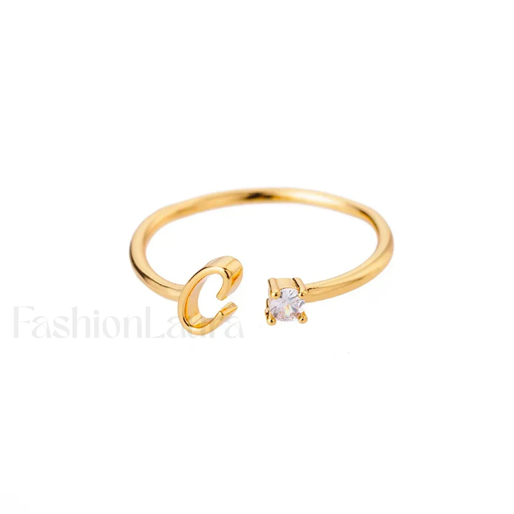 Initial Adjustable Stainless Wedding Couple Accessories Gift Ring 7 / C / gold