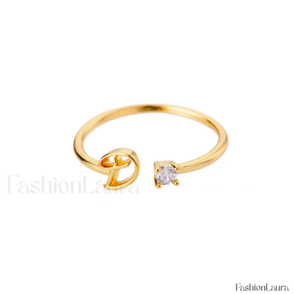 Initial Adjustable Stainless Wedding Couple Accessories Gift Ring 7 / D / gold