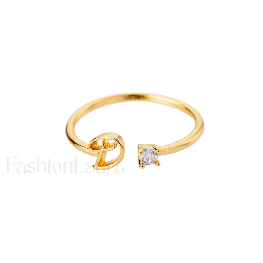 Initial Adjustable Stainless Wedding Couple Accessories Gift Ring 7 / D / gold