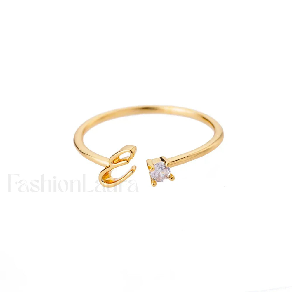 Initial Adjustable Stainless Wedding Couple Accessories Gift Ring 7 / E / gold