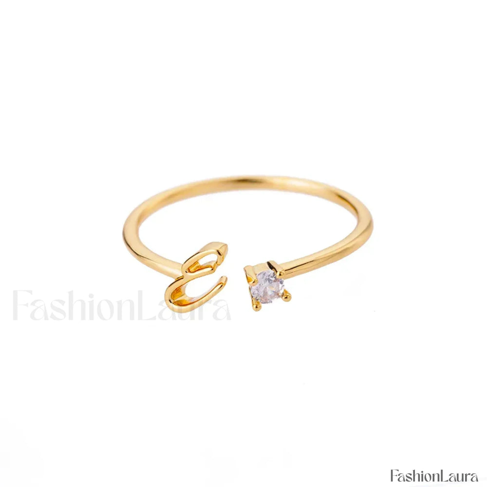 Initial Adjustable Stainless Wedding Couple Accessories Gift Ring 7 / E / gold