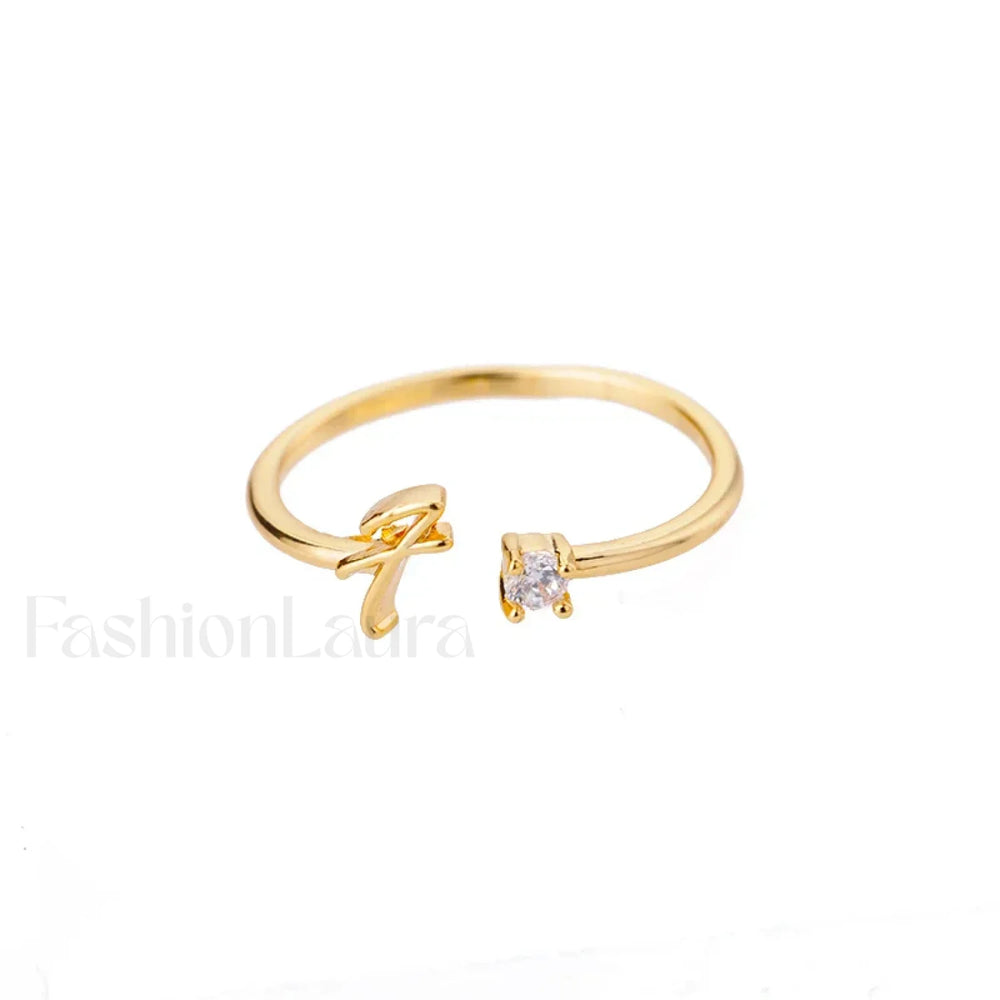 Initial Adjustable Stainless Wedding Couple Accessories Gift Ring 7 / F / gold