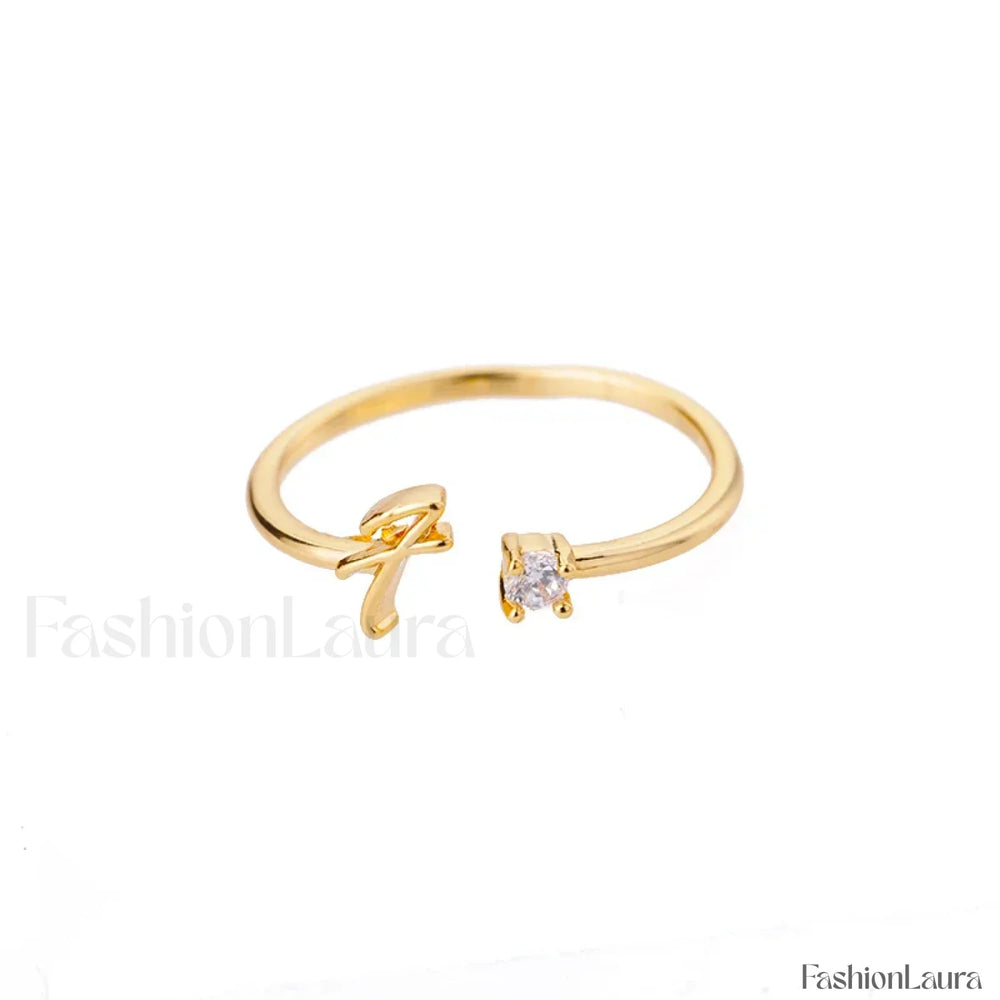 Initial Adjustable Stainless Wedding Couple Accessories Gift Ring 7 / F / gold