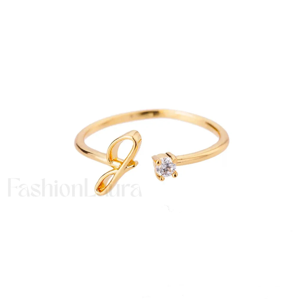 Initial Adjustable Stainless Wedding Couple Accessories Gift Ring 7 / G / gold