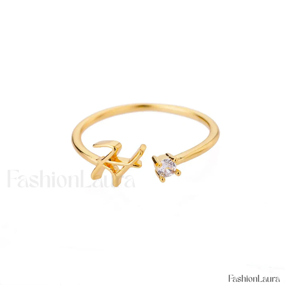 Initial Adjustable Stainless Wedding Couple Accessories Gift Ring 7 / H / gold