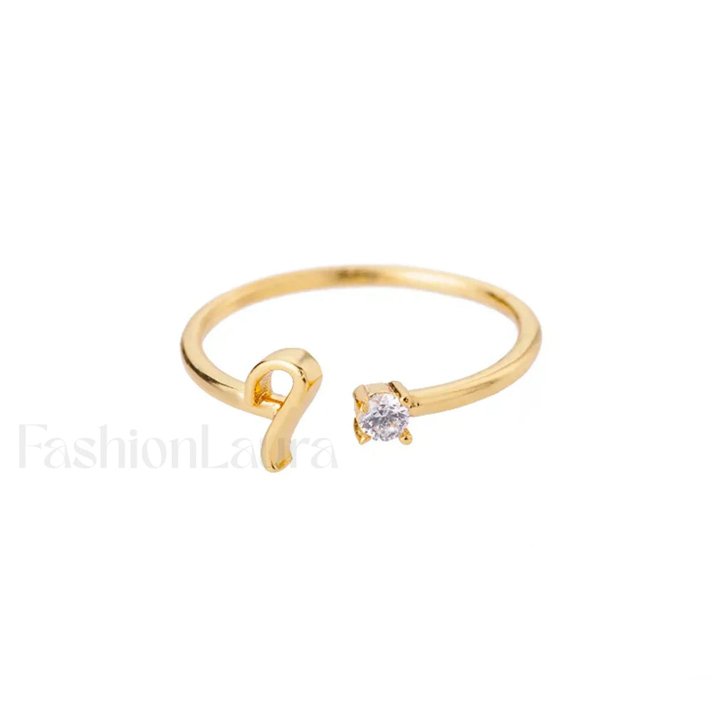 Initial Adjustable Stainless Wedding Couple Accessories Gift Ring 7 / I / gold