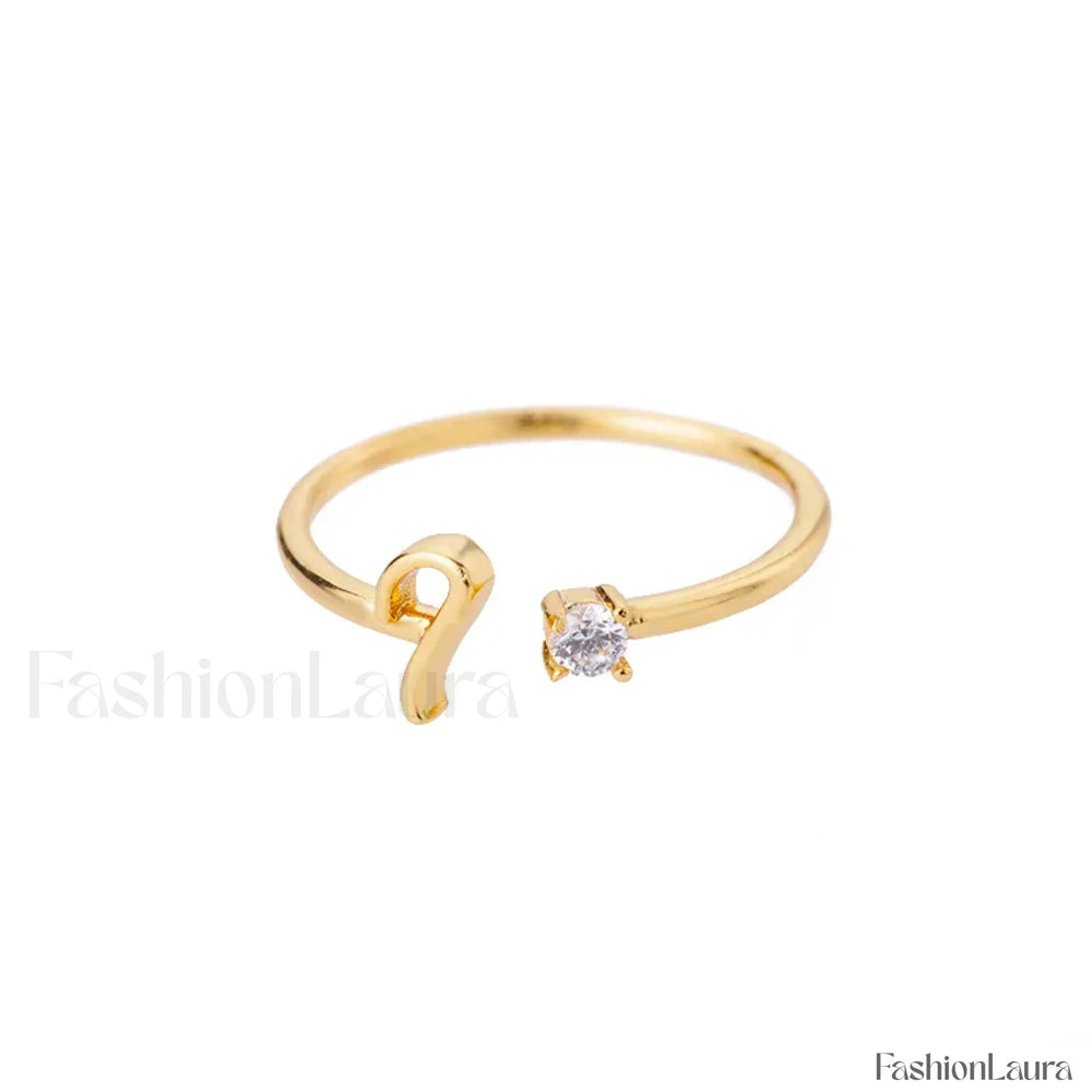 Initial Adjustable Stainless Wedding Couple Accessories Gift Ring 7 / I / gold