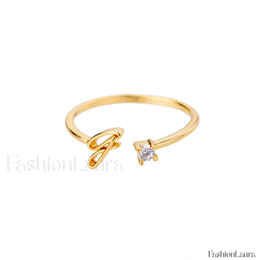 Initial Adjustable Stainless Wedding Couple Accessories Gift Ring 7 / J / gold