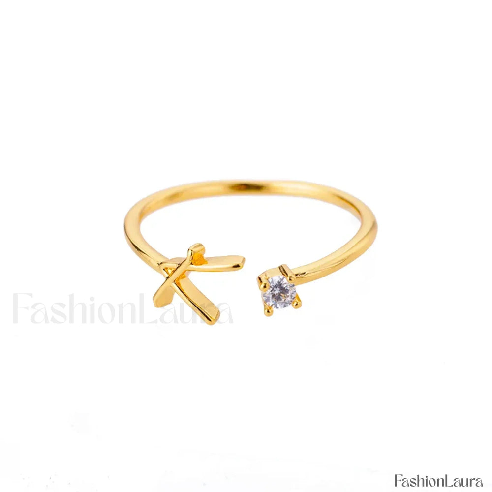 Initial Adjustable Stainless Wedding Couple Accessories Gift Ring 7 / K / gold