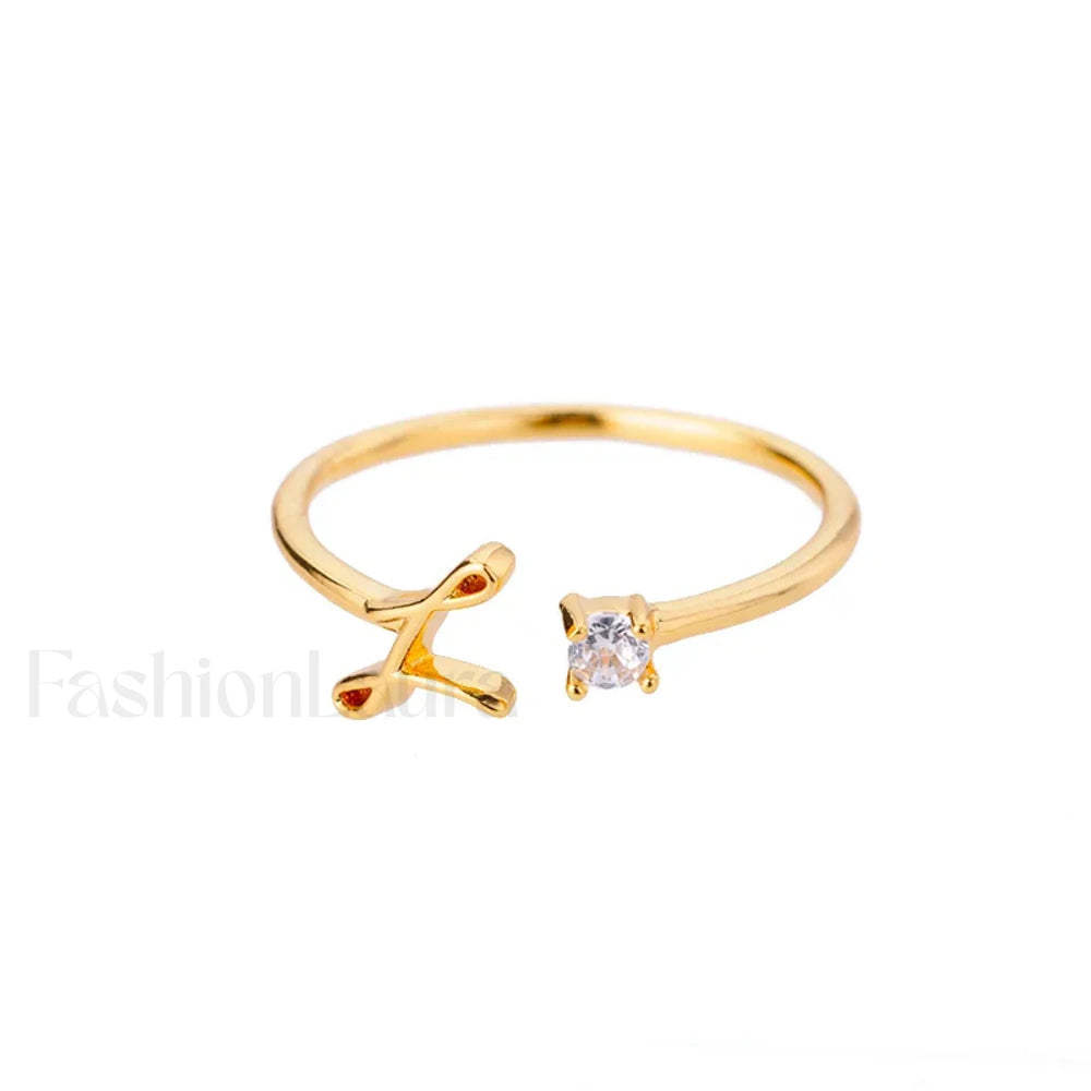 Initial Adjustable Stainless Wedding Couple Accessories Gift Ring 7 / L / gold