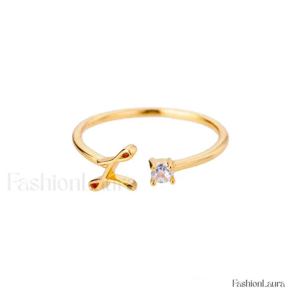 Initial Adjustable Stainless Wedding Couple Accessories Gift Ring 7 / L / gold