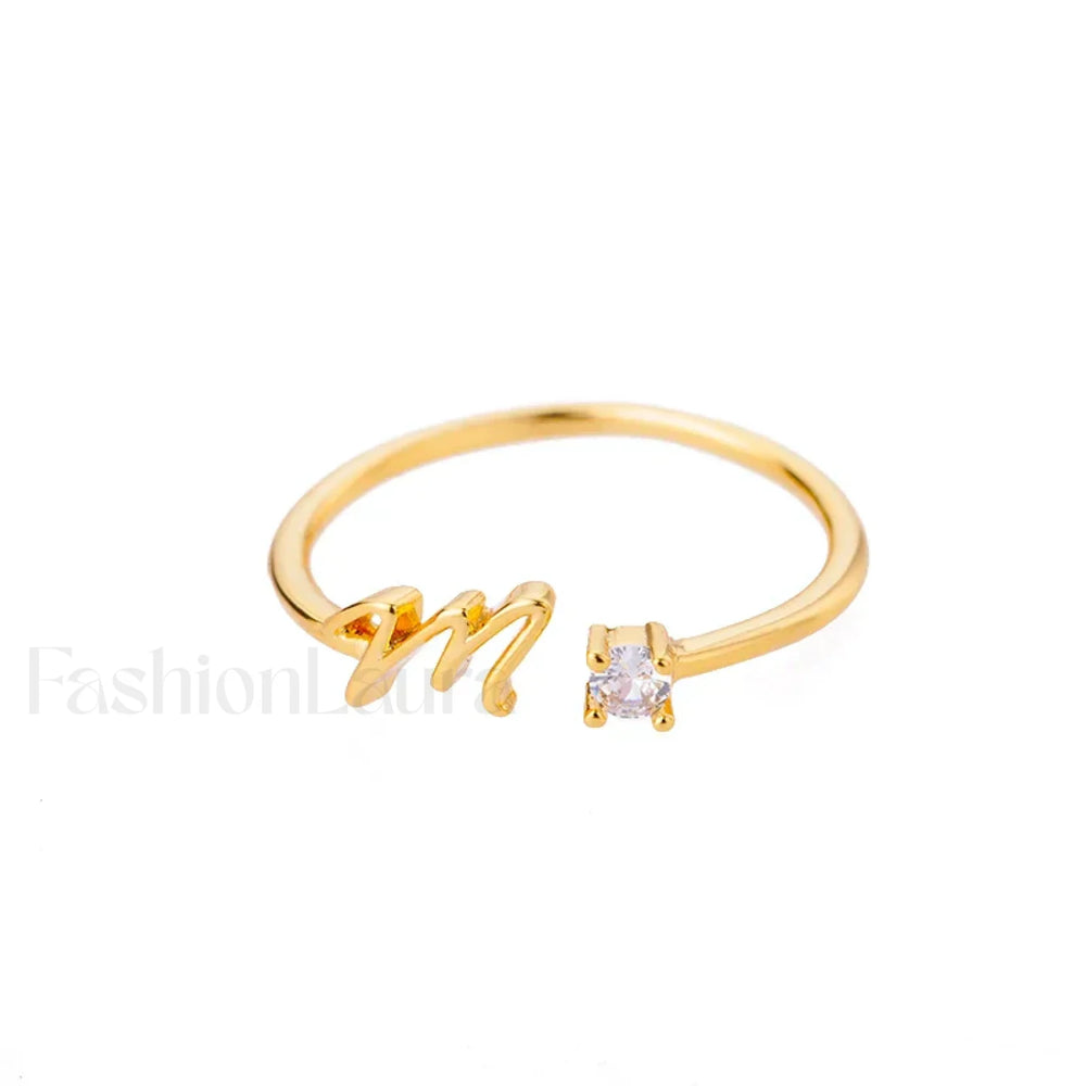 Initial Adjustable Stainless Wedding Couple Accessories Gift Ring 7 / M / gold