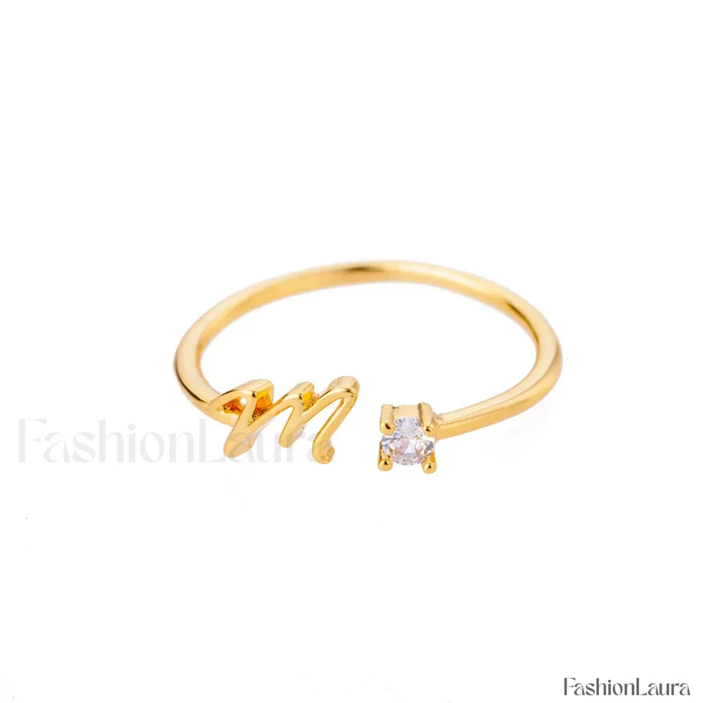 Initial Adjustable Stainless Wedding Couple Accessories Gift Ring 7 / M / gold