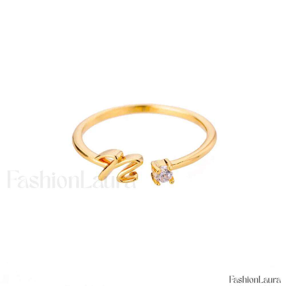 Initial Adjustable Stainless Wedding Couple Accessories Gift Ring 7 / N / gold