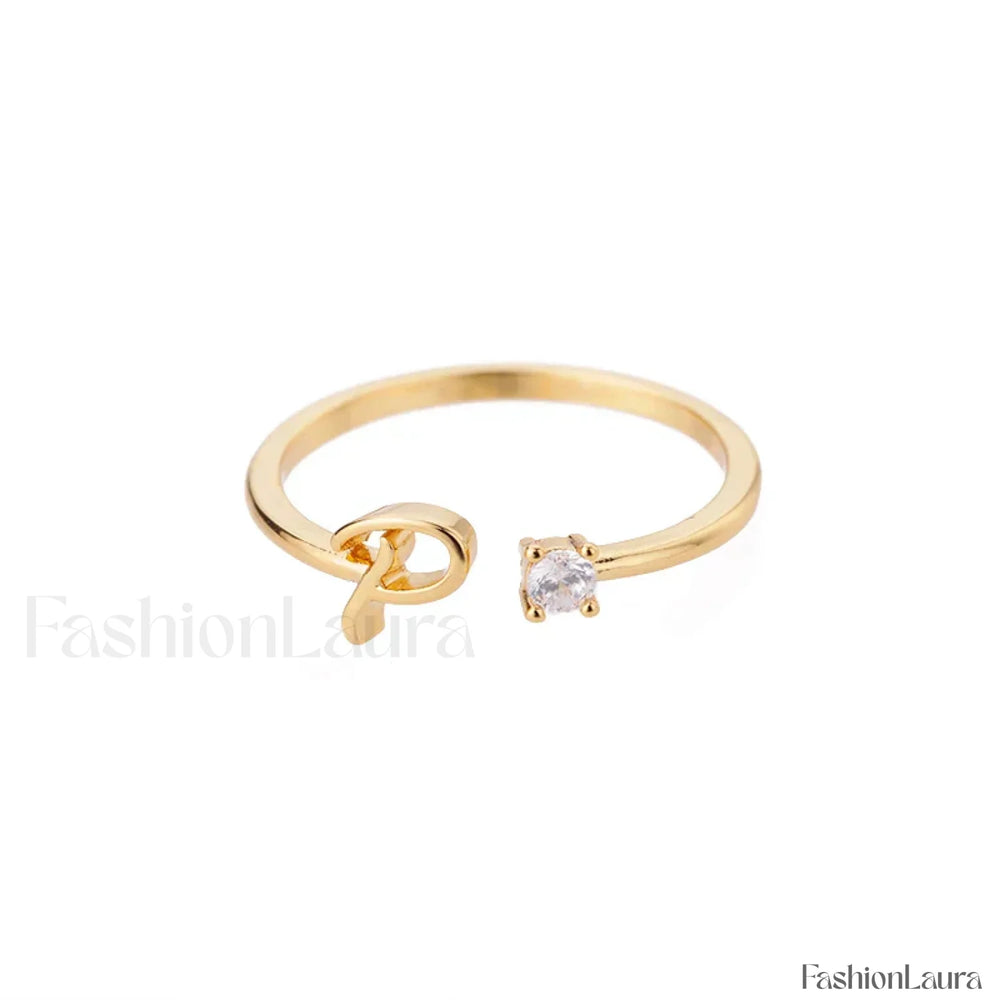 Initial Adjustable Stainless Wedding Couple Accessories Gift Ring 7 / P / gold