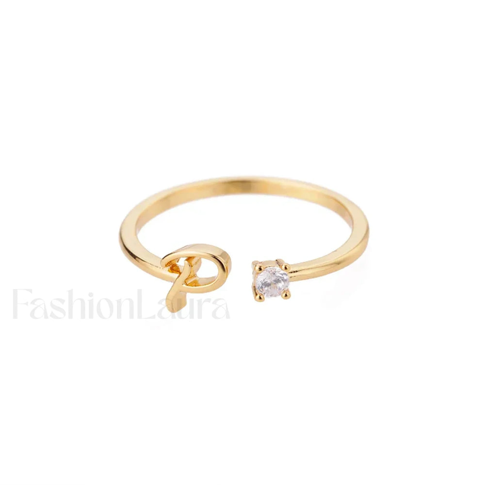 Initial Adjustable Stainless Wedding Couple Accessories Gift Ring 7 / P / gold