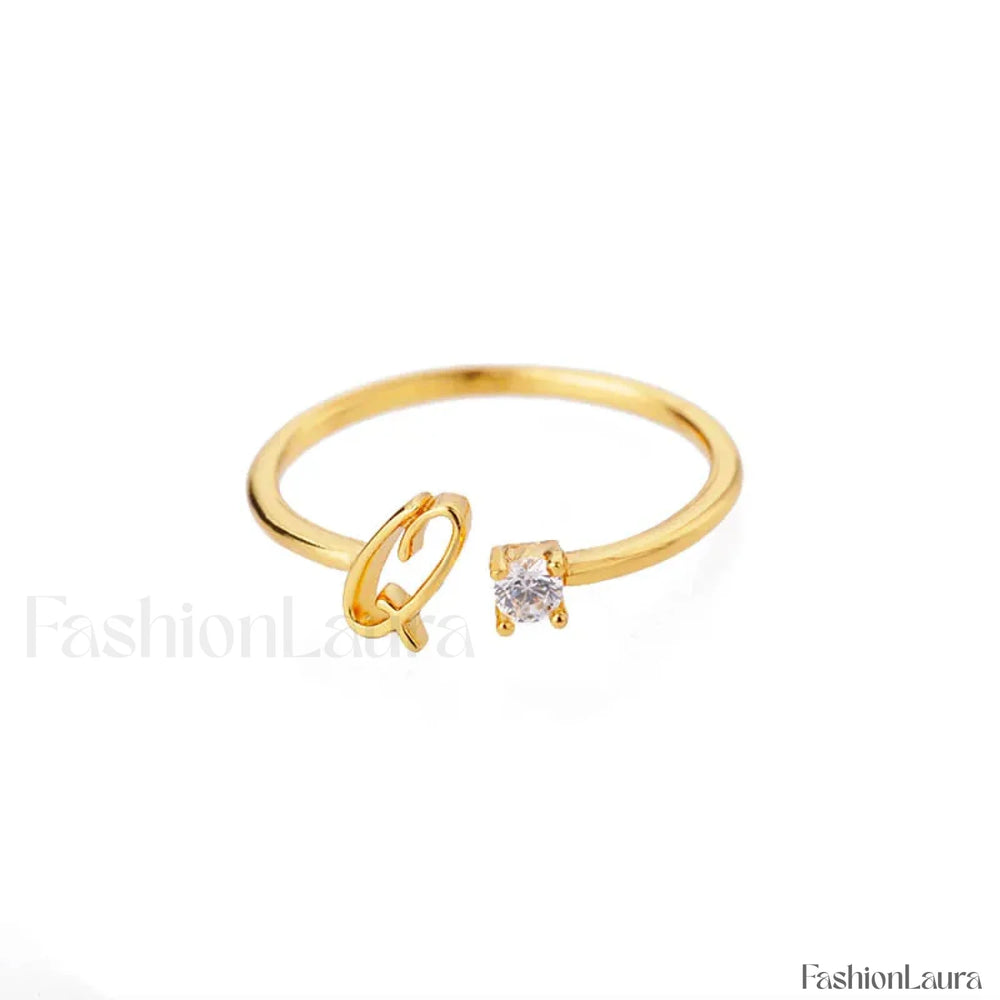 Initial Adjustable Stainless Wedding Couple Accessories Gift Ring 7 / Q / gold