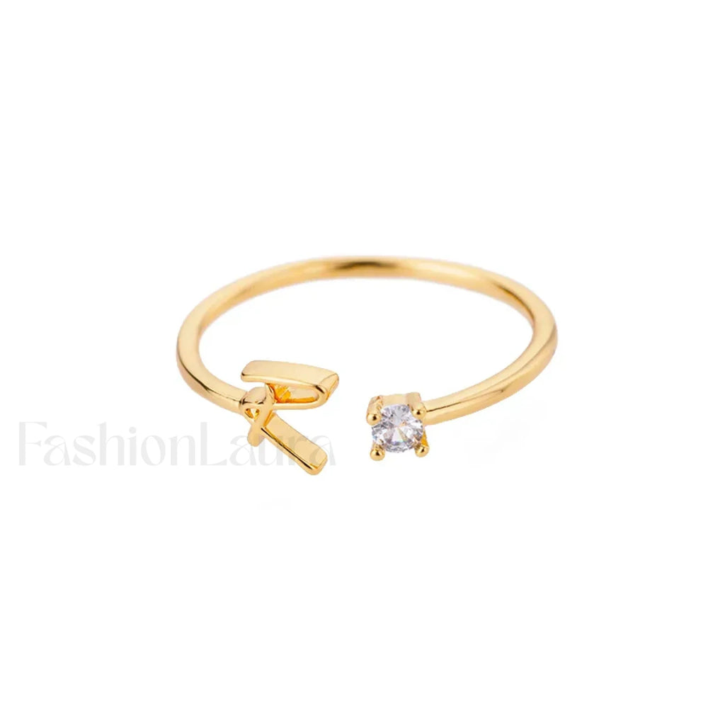 Initial Adjustable Stainless Wedding Couple Accessories Gift Ring 7 / R / gold