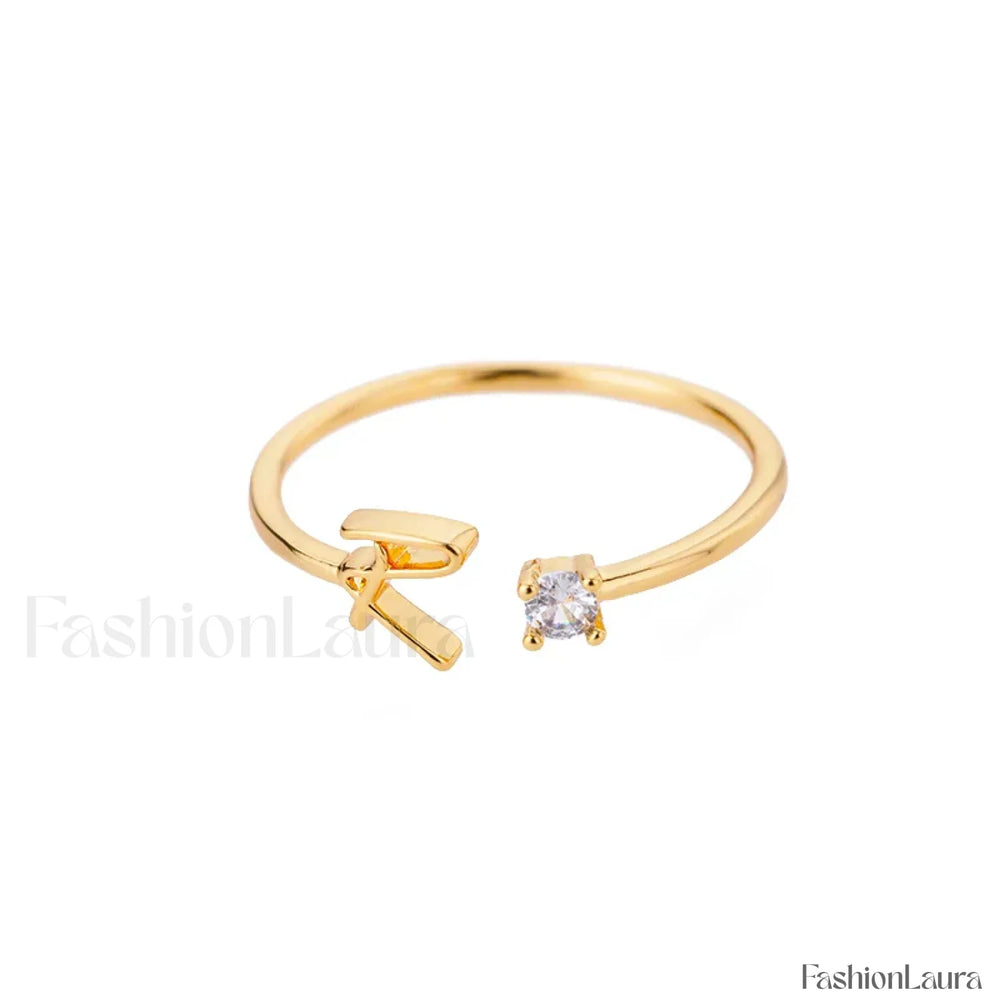 Initial Adjustable Stainless Wedding Couple Accessories Gift Ring 7 / R / gold