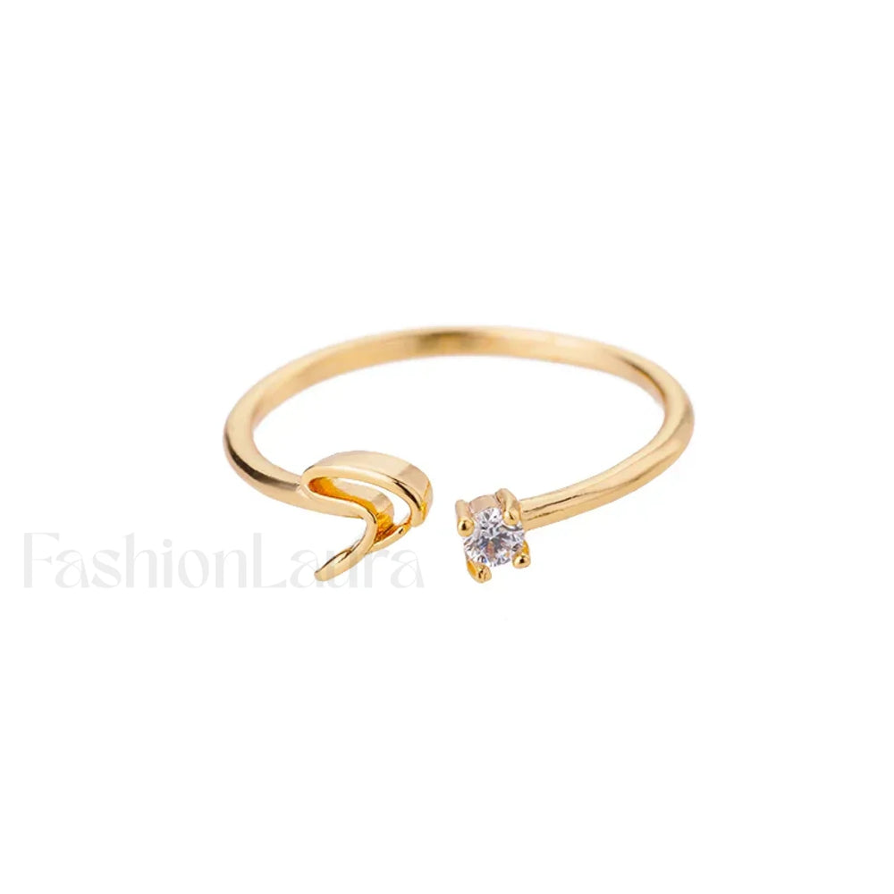 Initial Adjustable Stainless Wedding Couple Accessories Gift Ring 7 / S / gold