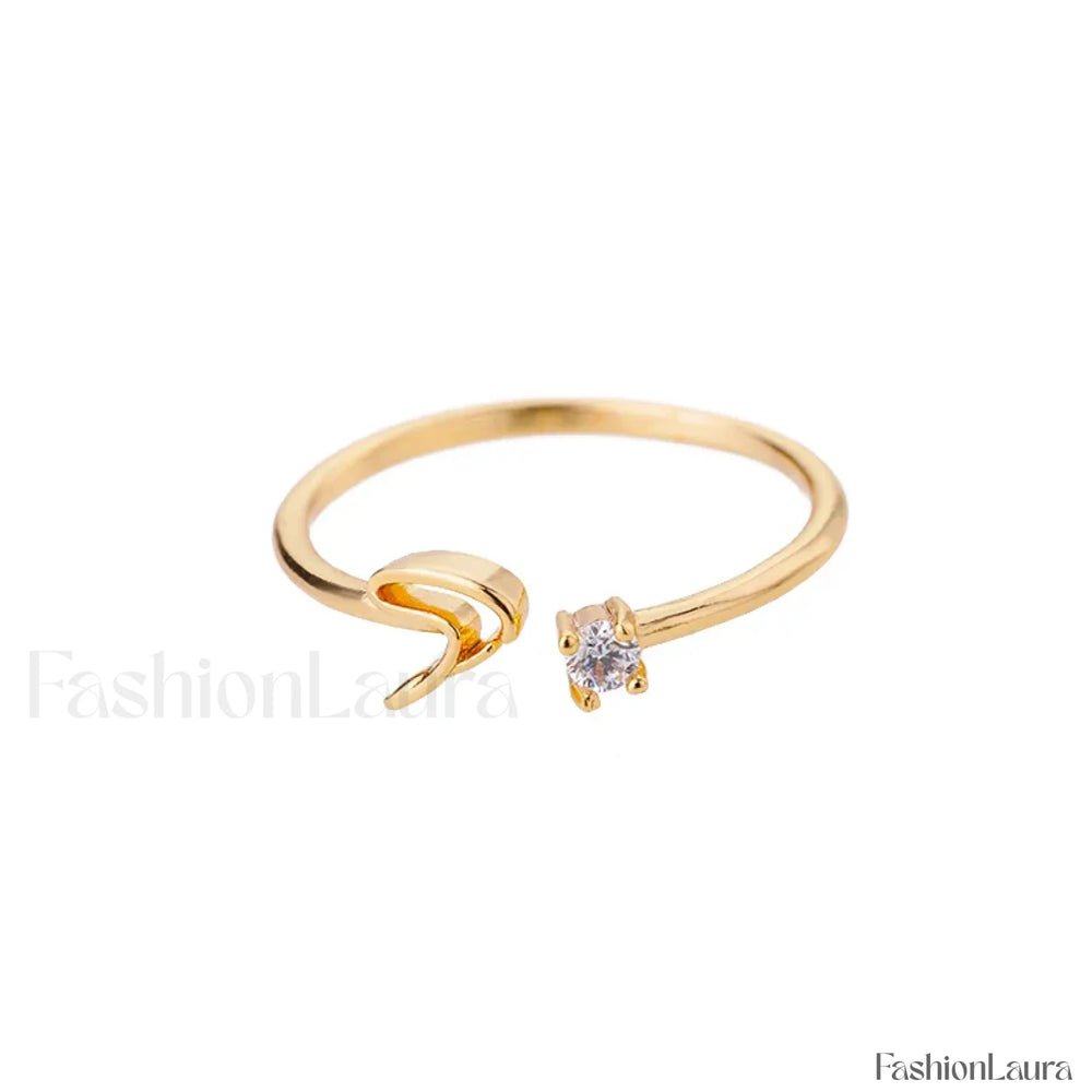 Initial Adjustable Stainless Wedding Couple Accessories Gift Ring 7 / S / gold