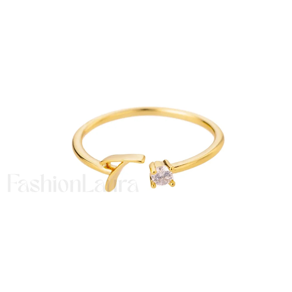 Initial Adjustable Stainless Wedding Couple Accessories Gift Ring 7 / T / gold