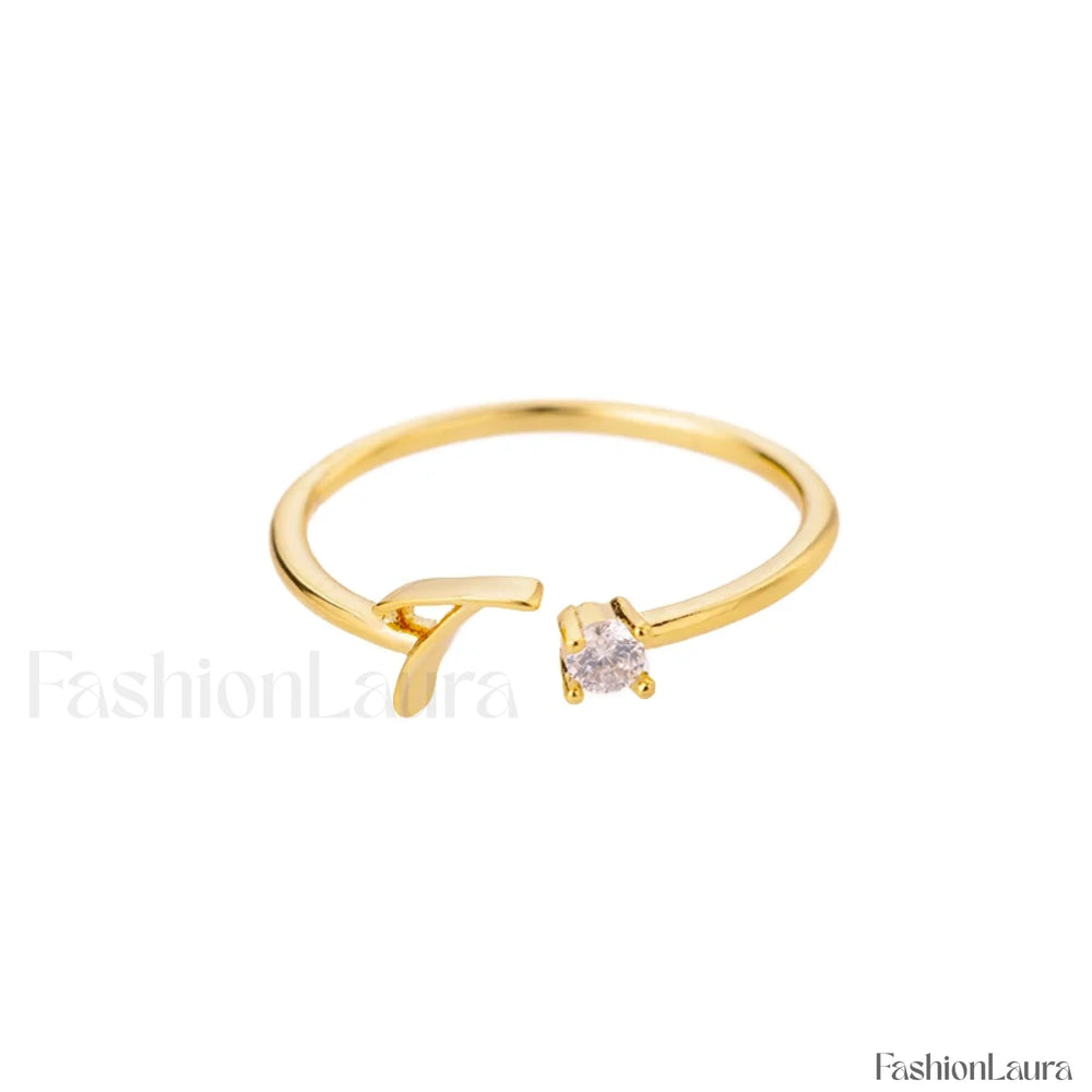 Initial Adjustable Stainless Wedding Couple Accessories Gift Ring 7 / T / gold