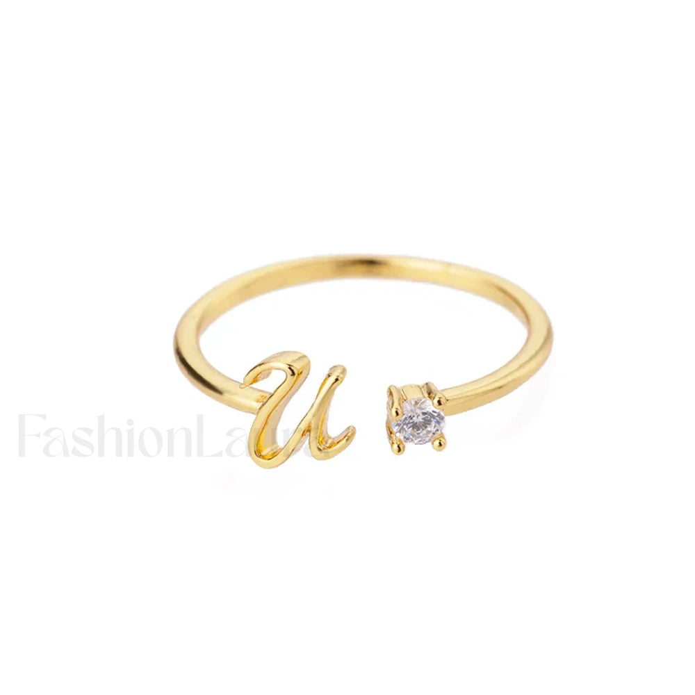 Initial Adjustable Stainless Wedding Couple Accessories Gift Ring 7 / U / gold