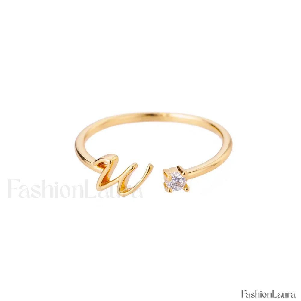 Initial Adjustable Stainless Wedding Couple Accessories Gift Ring 7 / W / gold