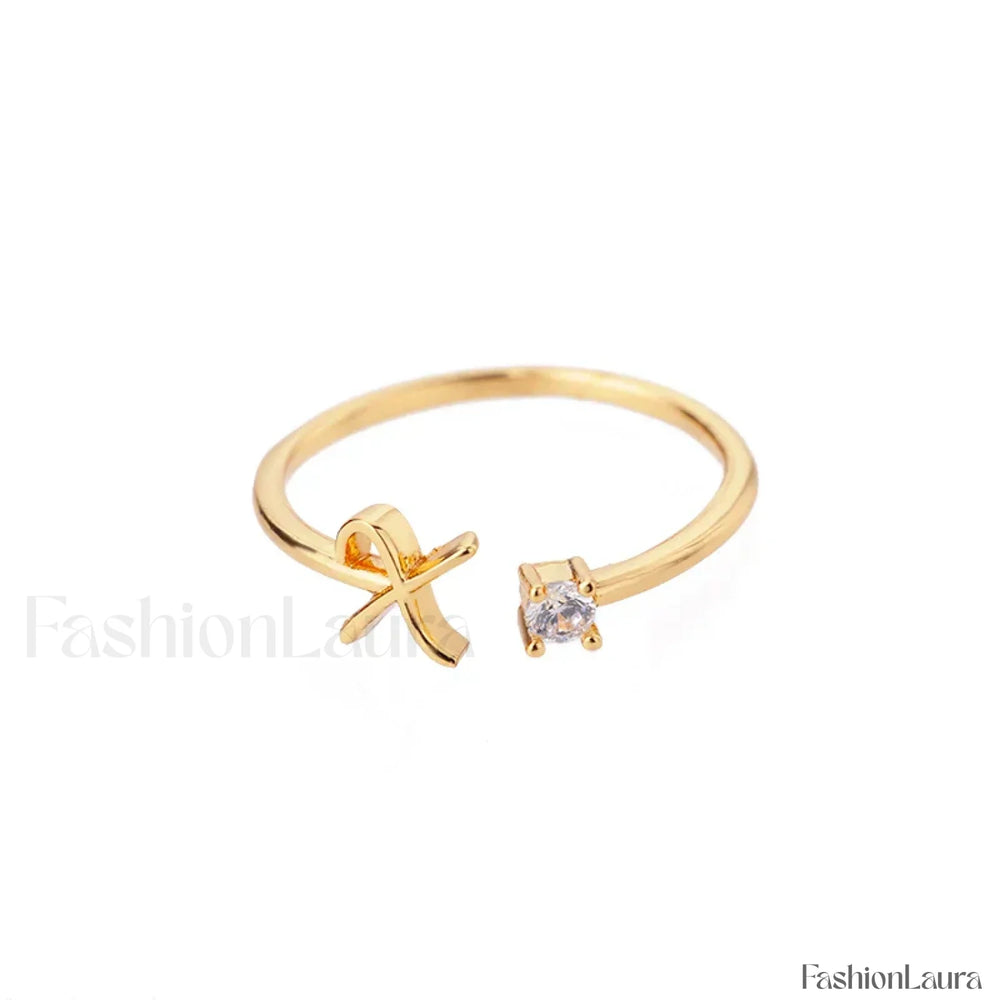 Initial Adjustable Stainless Wedding Couple Accessories Gift Ring 7 / X / gold